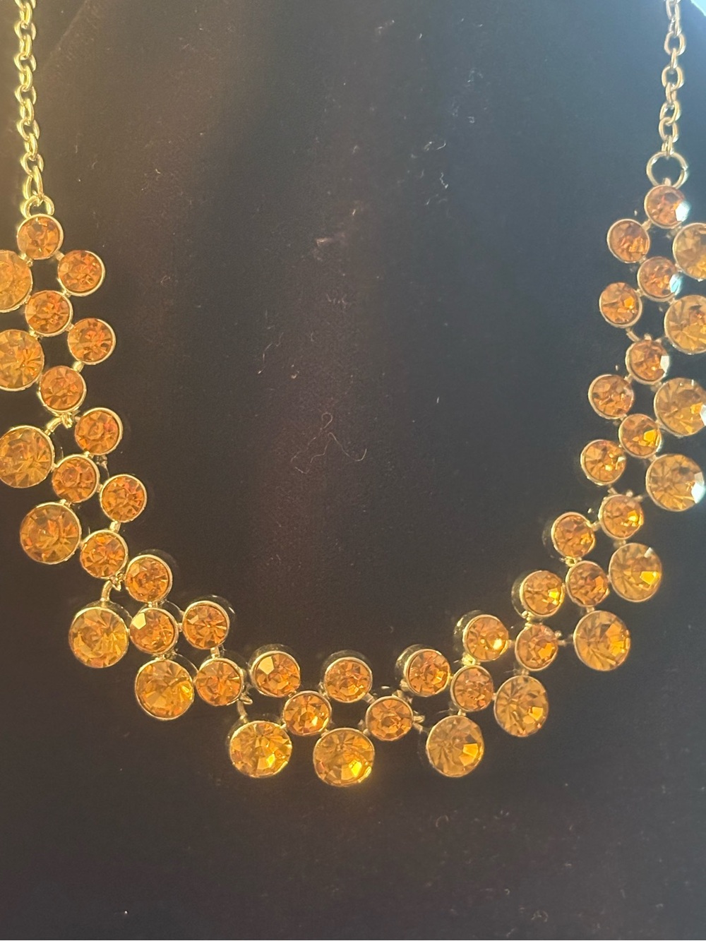Silver-Tone Amber Crystal Statement Necklace - Elegant Sparkle